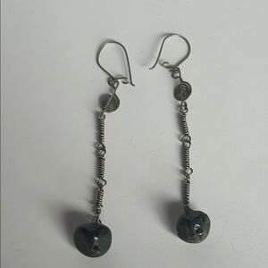 Chic Silver and Green Stone Earrings Wire and Hook Closure pierced
